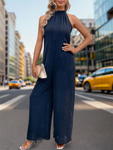 Solid Color Halter Straight Jumpsuit