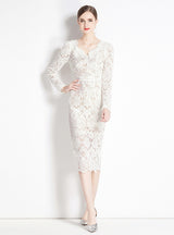 Lace V-neck Slim Mid-length Dress