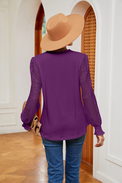 V-neck Lace Stitching Long Sleeve T-shirt