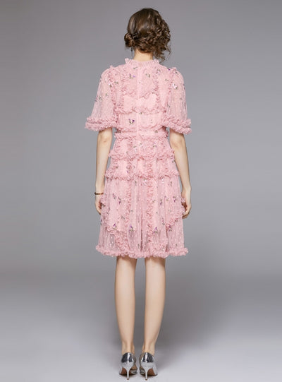 Heavy Industry Embroidered Ruffled Floral Dress