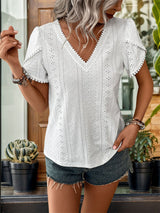 V-neck White Short Sleeve Shirt