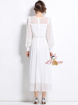 Lace Stitching Chiffon Long Sleeve Dress