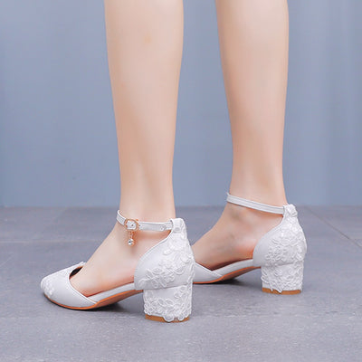 7 cm Square Thick Pointed Heels Sandals