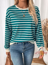 Splicing Pullover Striped Contrast Color Top