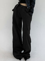 High Waist Straight Pocket Retro Pant