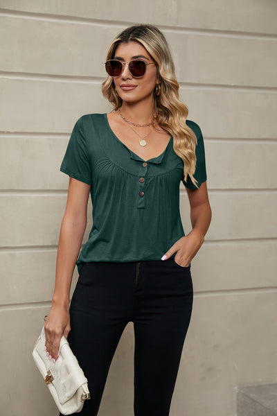 Loose Short Sleeve Pleated T-shirt