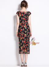 Retro Fishtail Print Medium Long Dress