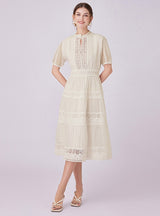 Retro Lace Stitching V-neck Short-sleeved Dress