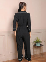 Solid Color V-neck Long-sleeved One-piece Sleepwear