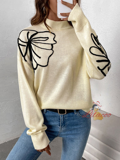 Half-turtleneck Flower Print Sweater Girl