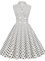 Lapel Sleeveless Breasted Polka-dot Retro Dress