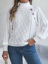 Casual Solid Color Button Twists Sweater