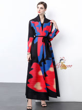 Long Sleeve Pleats Loose Large Print Coat