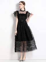 Lotus Leaf Lace Gauze Polka-dot Cake Dress