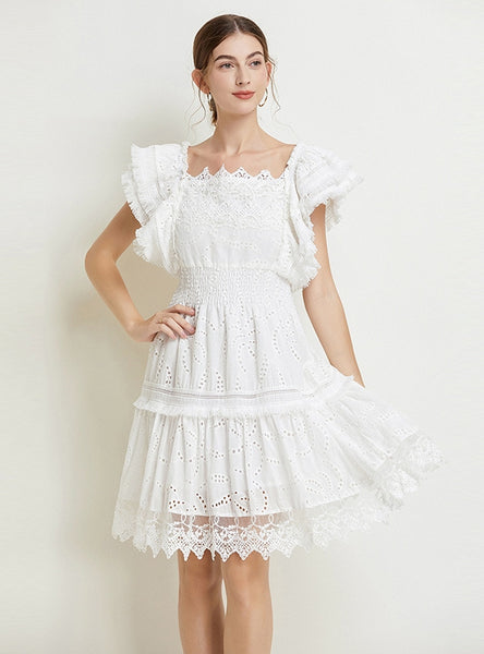 Women Solid Color Fashion Lace Dress