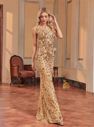 Sexy Backless Sequins Slim Prom Dress