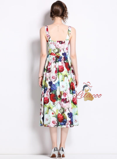 Straps Print Slim Sleeveless Dress