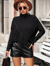 Loose Fringed Turtle Neck Sweater