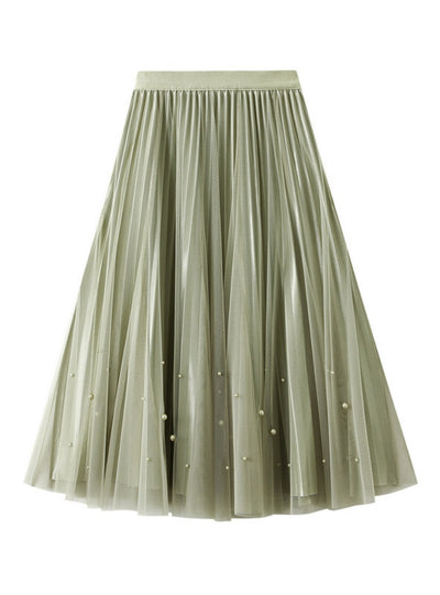 Beaded Pleated Gauze Skirt