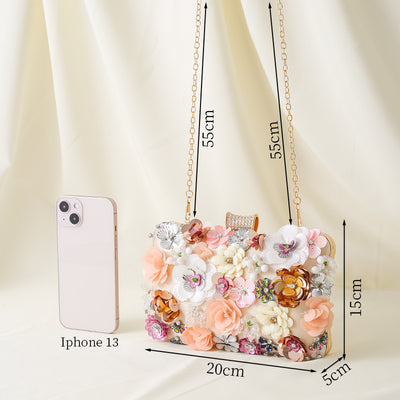 Handmade Flower Beaded Clutch Dinner Bag