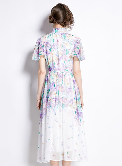 Small Flying Sleeves Ruffled Floral Dress