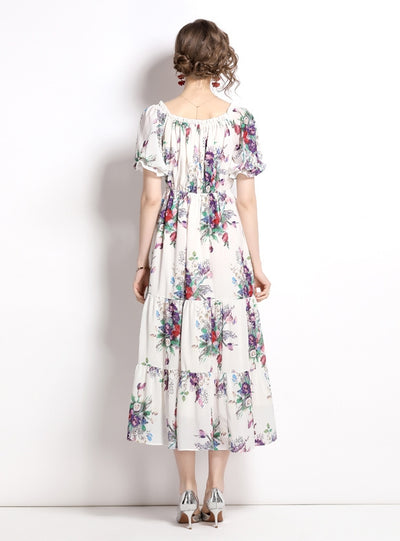 Short Sleeve Slim Chiffon Print Dress