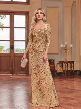 Gold Mermaid Sequins Short Sleeve Prom Dress