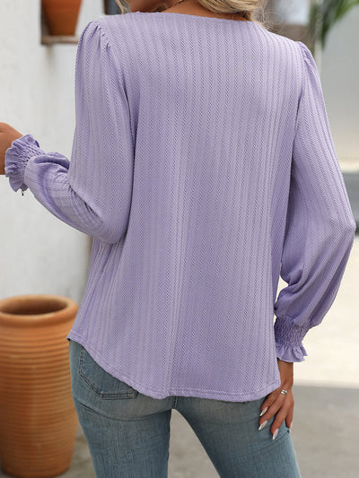 Bubble Sleeve Square Neck Pleated Long Sleeve T-shirt