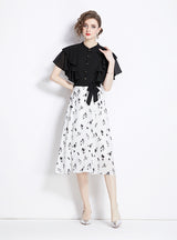 Retro Black Mosaic Floral Short Sleeve Dress