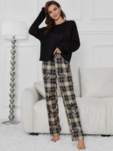 Plant Printed Long Sleeve Pajamas Suit