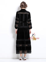 Retro Lace Velvet Long Sleeve Dress