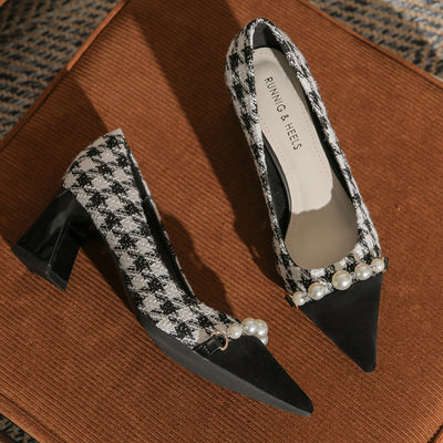 Houndstooth Square Pointed Shallow Shoes