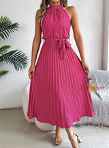 Sleeveless Silm Waist Pleated Long Dress