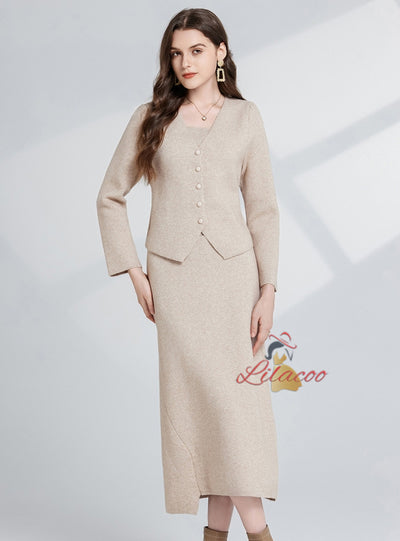 Thickened Sweater Dress+Jacket Two-piece Suit