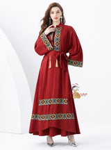 Holiday Palace Embroidered Horn Sleeves Long Dress Two-piece Set