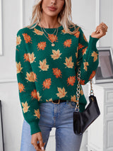 Maple Leaf Pattern Jacquard Leisure Pullover Sweater