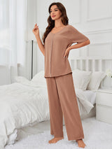 Solid Color Short-sleeved Pajamas Two-piece Suit