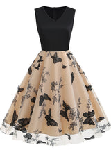 V-neck Sleeveless Mesh Butterfly Retro Dress