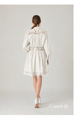 V-neck Stitching Lace Long Sleeve Dress