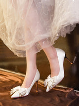 Bow Diamond Satin Pointed Wedding Shoes