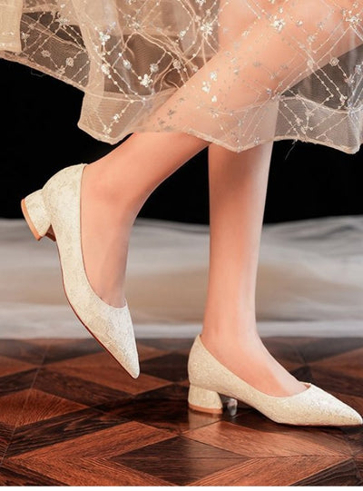 Short-heeled Pointed Red Wedding Shoes