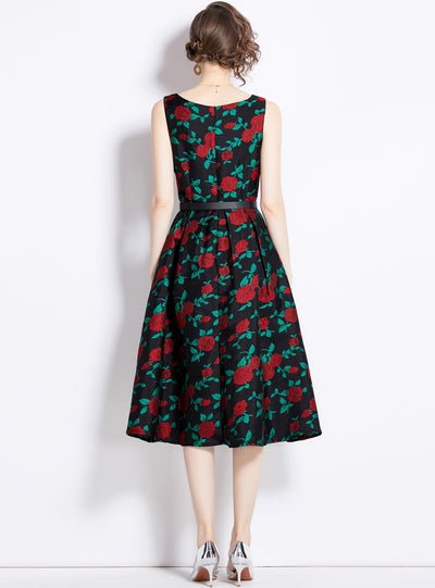 Retro Floral Suspender Dress