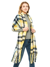 Polyester Plaid Thick Tassel Padded Shawl