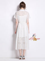 Solid Color Cotton Embroidered Holiday Short Sleeve Dress