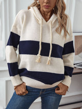 Loose Casual Hooded Contrast Pullover Sweater