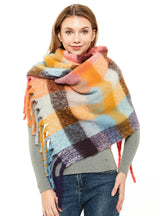 Thickened Fringed Color Plaid Scarf