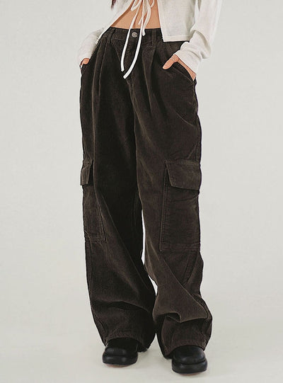 Corduroy Pocket Straight Retro Pants