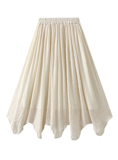 Thin Cotton and Linen Irregular High Waist Skirt