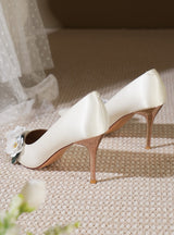 Satin Pointed Shallow-mouth Wedding Shoes