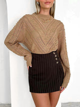 Solid Color Round Neck Jacquard Sweater